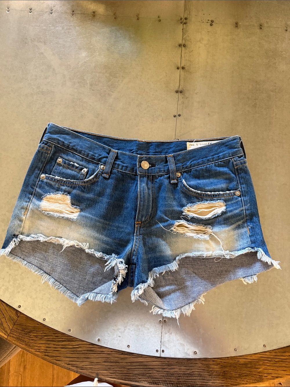 Rag & Bone Distressed Dark Blue Denim Women’s Shorts, 26
